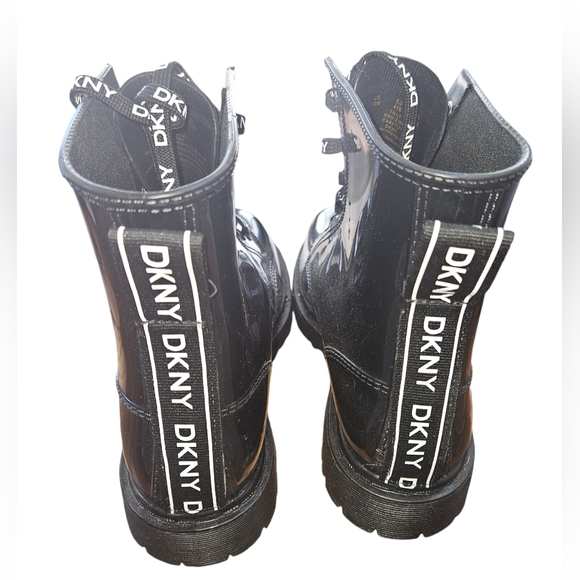 DKNY Black Tilly Lace-Up Combat Rain Booties Sz 10M Like New - Picture 3 of 5